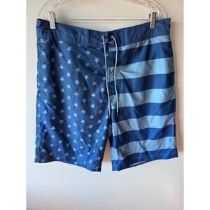 Redhead Mens Blue Americana Stars and Stripes Swim Trunks Large NWT Patriotic